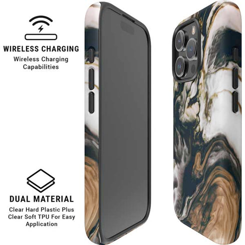 Copper and Black Marble Ink iPhone 16 Pro Magsafe Impact Case